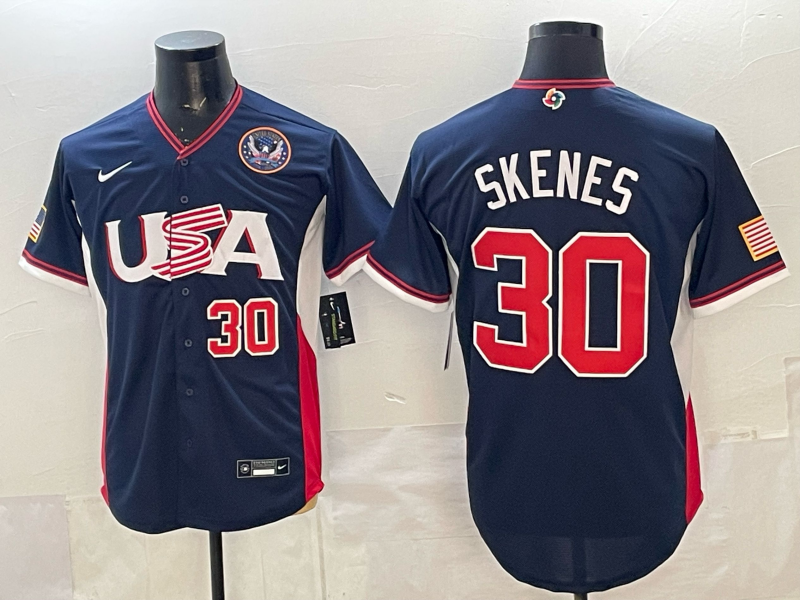 Men 2026 World Cub USA #30 Skenes blue Nike MLB Jersey 014